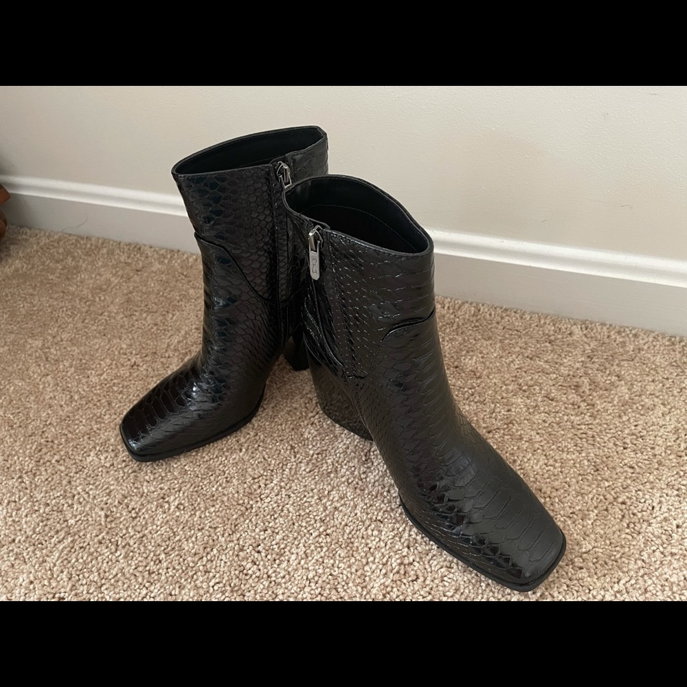 Croc embossed black booties